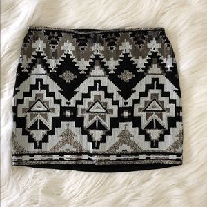 Express-Tribal print sequin miniskirt